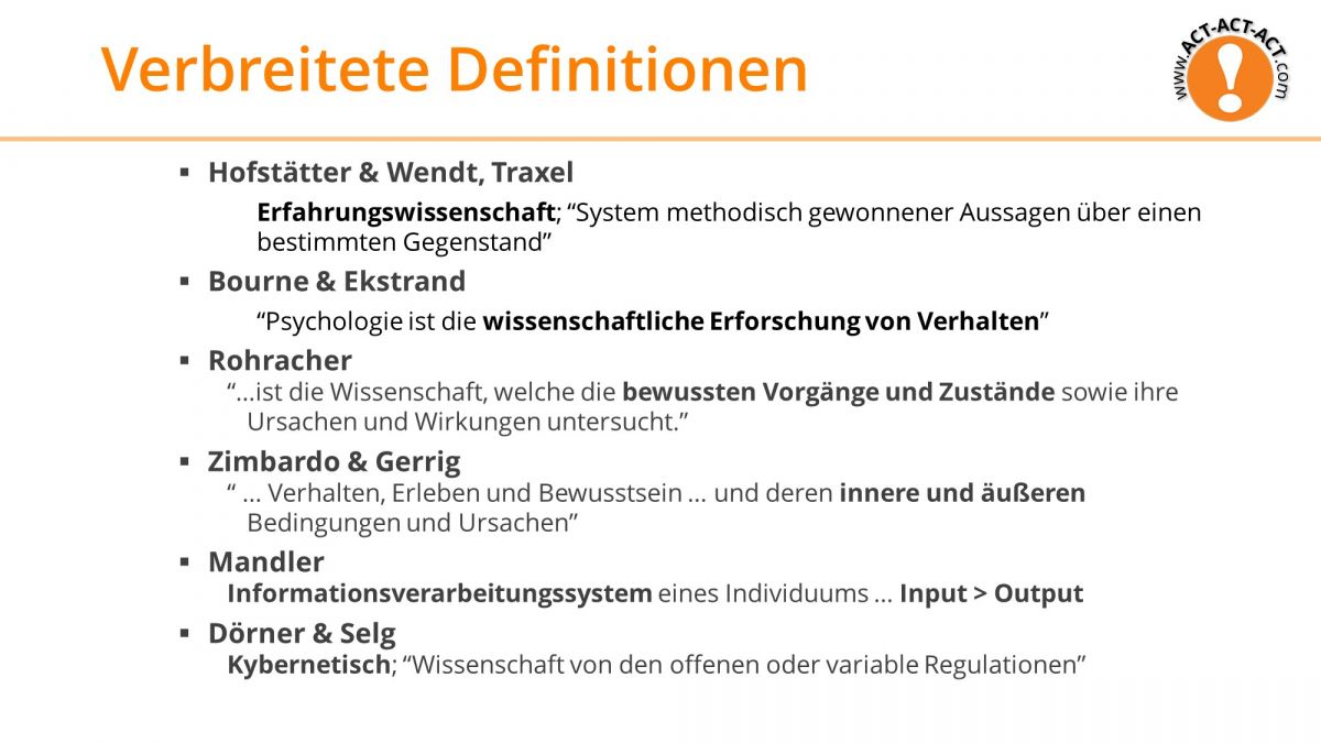 Psychologie Aufnahmetest Kapitel 2: Verbreitete Definitionen der Psychologie