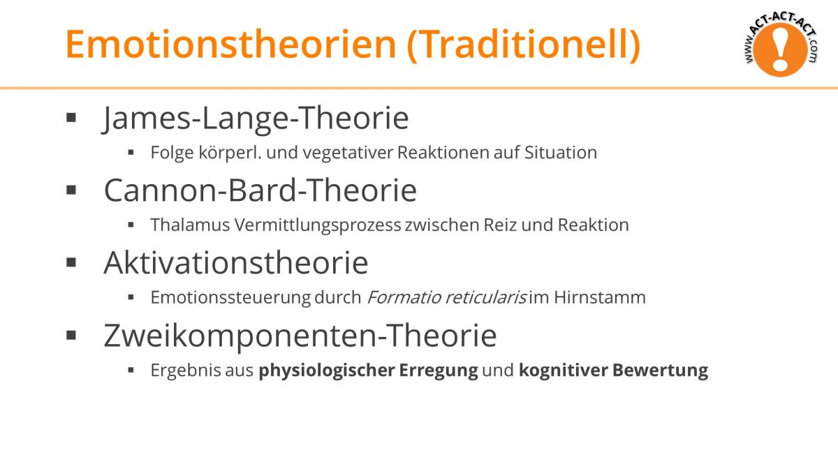 Psychologie Aufnahmetest Kapitel 9: Traditionelle Emotionstheorien