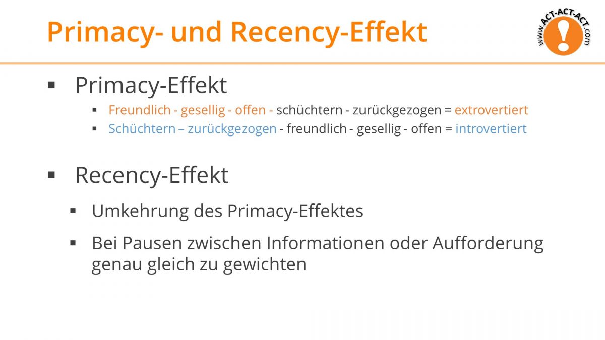 Psychologie Aufnahmetest Kapitel 10: Primacy und Recency Effekt