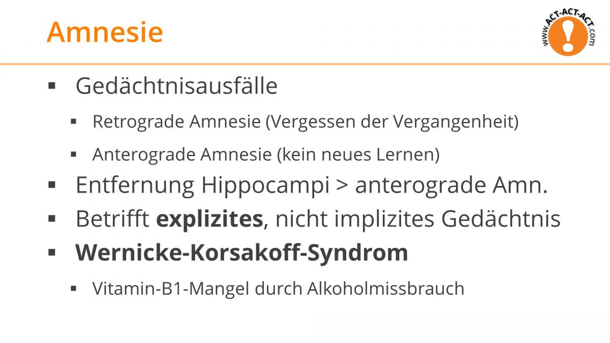 Psychologie Aufnahmetest Kapitel 7: Amnesie