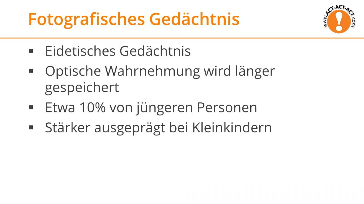 Psychologie Aufnahmetest Kapitel 7: Fotografisches Gedächtnis