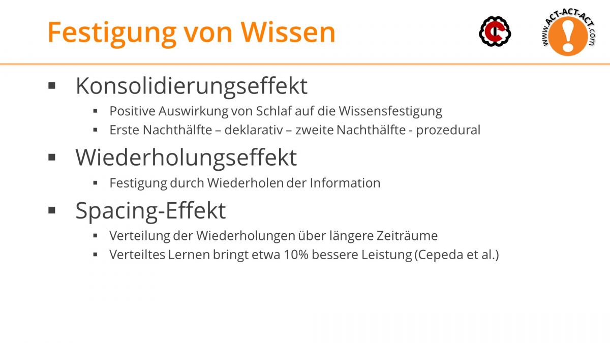 Psychologie Aufnahmetest Kapitel 7: Festigung von Wissen