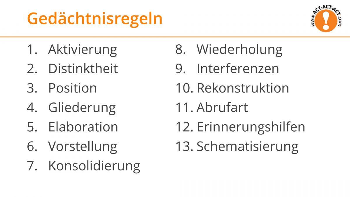 Psychologie Aufnahmetest Kapitel 7: Gedächtnisregeln