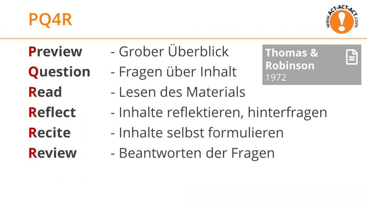 Psychologie Aufnahmetest Kapitel 7: PQ4R