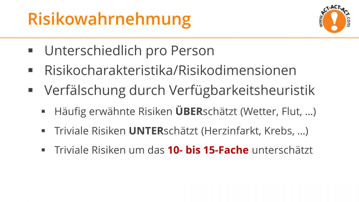 Psychologie Aufnahmetest Kapitel 8: Risikowahrnehmung