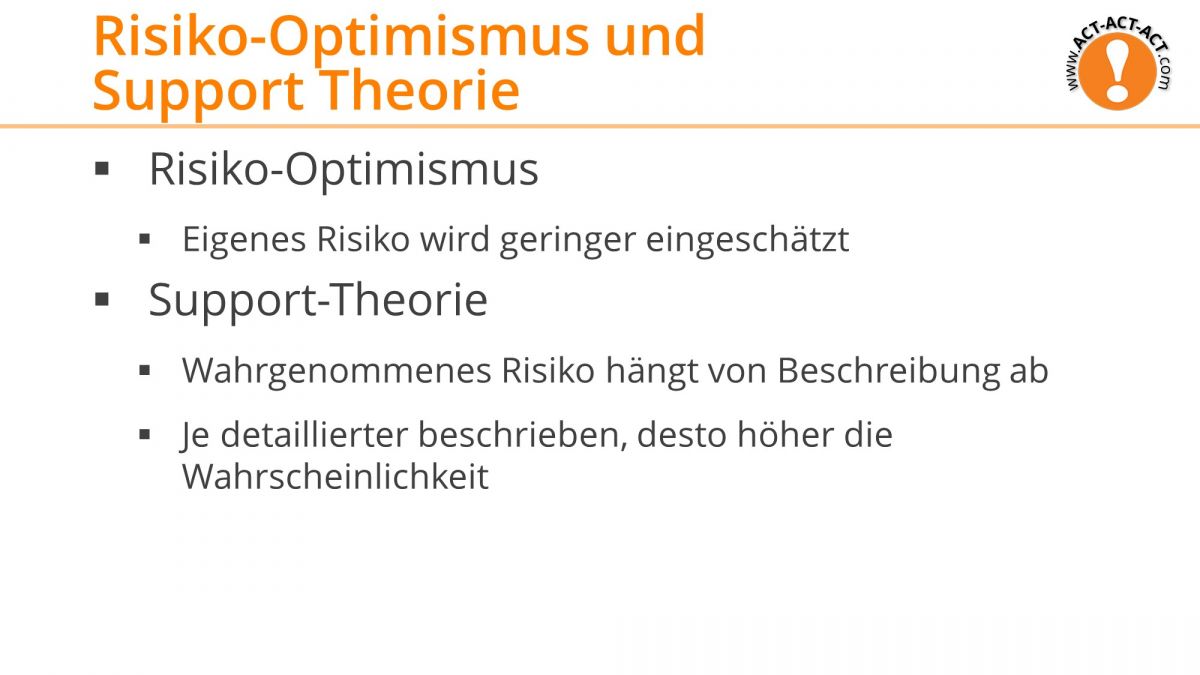 Psychologie Aufnahmetest Kapitel 8: Risiko Optimismus