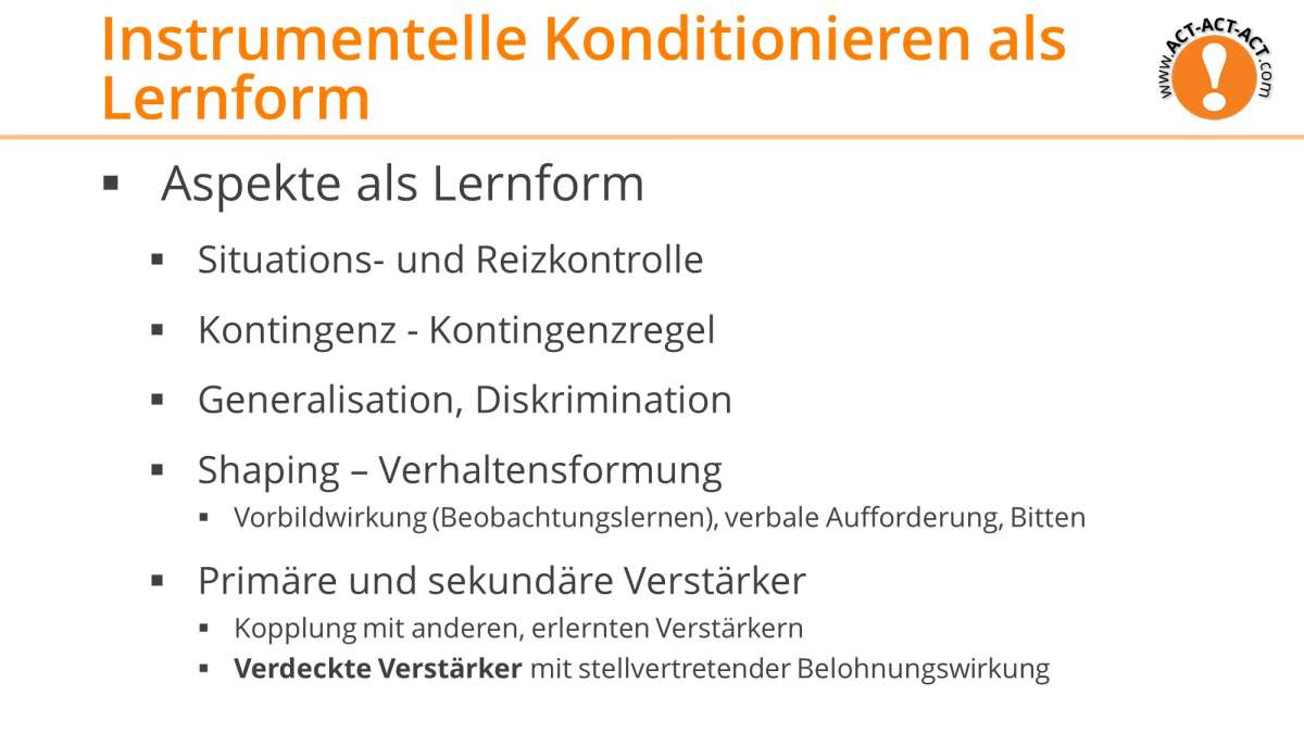 Psychologie Aufnahmetest Kapitel 6: Instrumentelle Konditionierung als Lernform