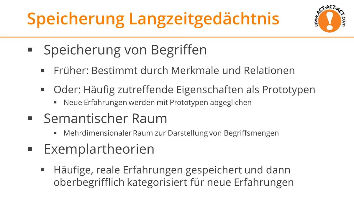 Psychologie Aufnahmetest Kapitel 6: Speicherung im Langzeitgedächtnis